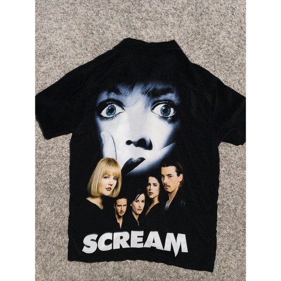 Mens SCREAM MOVIE POSTER Double Sided Halloween Button Down Shirt Size L RARE - Picture 4 of 5